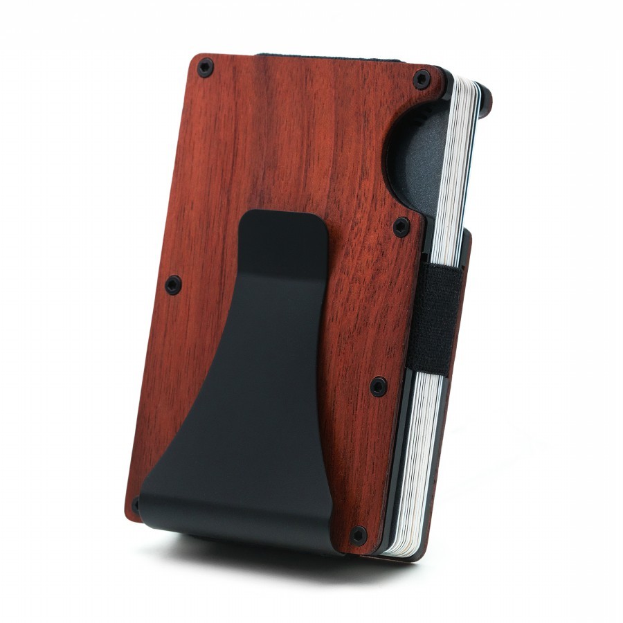 Kreditkartenetui mit Geldclip aus Rosenholz mit Multitool und Münzfach Lifestyle Geldtasche aus Holz, Kreditkartenetui, Moneyclip